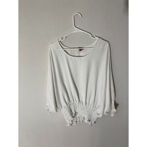 Vince Camuto Women White Dolman Sleeve Smocked Waist Blouse Top XL